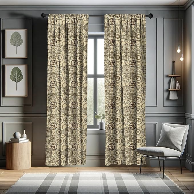 Ambesonne Animal Print Window Curtains, Savannah Pattern Cheetah Skin Fauna Theme in Neutral Colors, Lightweight Decor 2-Panel Set with Rod Pocket, Pair of - 28" x 63", Beige Brown