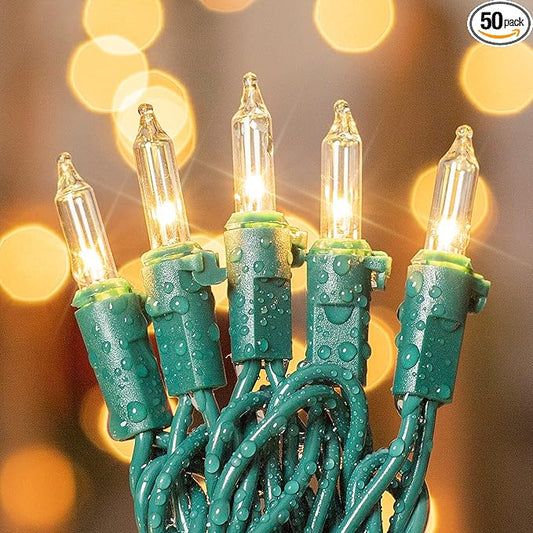 50-Count White Christmas Lights with Green Wire,Mini String Lights for Holiday Decorations, Christmas Tree Lights, Holiday Party, Wedding, Xmas, Home, Indoor & Outdoor Use (13ft Long)