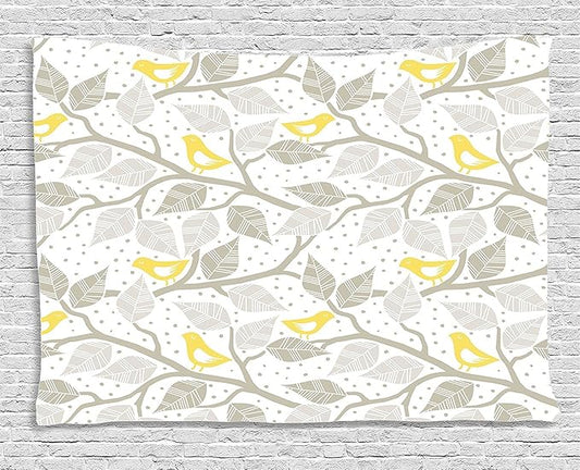 Ambesonne Grey Tapestry, Pastel Colored Repetitive Pattern of Irregular Dots Silhouettes Style, Wide Wall Hanging for Bedroom Living Room Dorm, 80" X 60", Yellow White