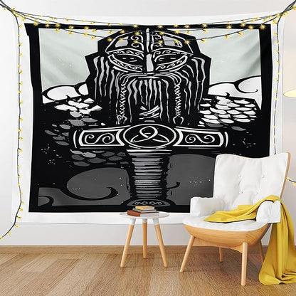Lunarable Viking Tapestry, Thor Son of Odin Monochrome Design Guardian of Asgard Scandinavian Culture, Wide Wall Hanging for Bedroom Living Room Dorm, 60" X 40", Black White