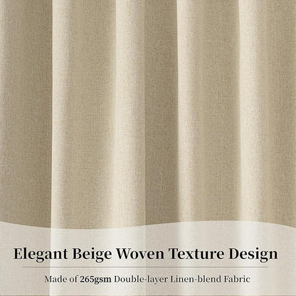 KangBang Latte Beige Blackout Curtains 102 Inches Long, Thermal Insulated Light Blocking Back Tab Pleated Curtains for Living Room, Soft Linen Textured Farmhouse Boho Curtains 2 Panels, 52x102 Inch