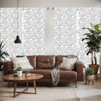Ambesonne Black and White Window Curtains Pack of 2, Vintage Swirls Pattern with Monochrome Ornamental Old-Fashioned Design, Lightweight Set with Rod Pocket, 4 Panels of - 28" x 95", Black White