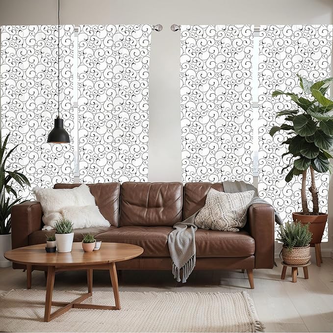 Ambesonne Black and White Window Curtains Pack of 2, Vintage Swirls Pattern with Monochrome Ornamental Old-Fashioned Design, Lightweight Set with Rod Pocket, 4 Panels of - 28" x 63", Black White