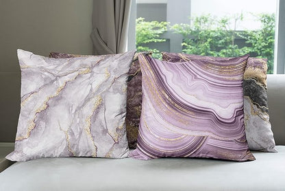 Ambesonne Marble Print Throw Pillow Cushion Case Pack of 4, Quartz Inspired Design of Stone Surface Look Print Modern Style Stained, Modern Accent Double-Sided Digital Printing, 24", Mauve Lilac Grey