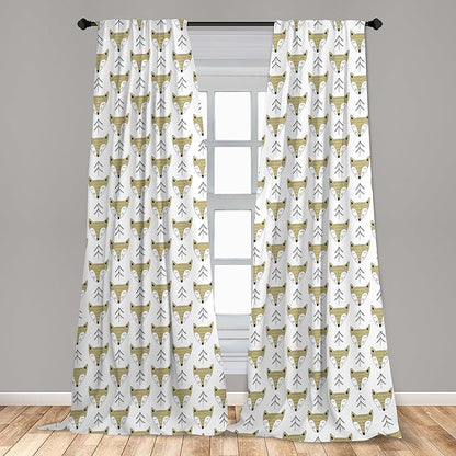 Ambesonne Cartoon Window Curtains, Doodle Style Forest Animals Hand Drawn Sleeping Fox Portraits and Trees, Lightweight Decor 2-Panel Set with Rod Pocket, Pair of - 28" x 63", White Beige