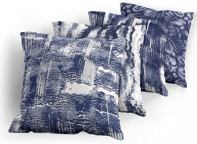 Ambesonne Vintage Throw Pillow Cushion Case Pack of 4, Abstract Grunge Effect Brushstrokes and Waving Striping Stains Paisley Drops, Modern Accent Double-Sided Digital Printing, 18", Violet Blue White