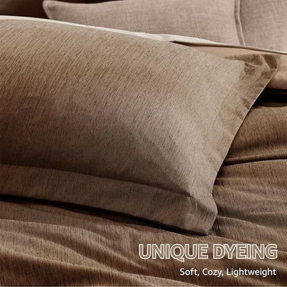 Monbix Queen Comforter Set - 7 Pieces Cationic Dyeing Brown Bed in a Bag Queen Bedding Sets with Comforter, Sheets, Pillowcases & Shams, Reversible Bedding Comforters Sets
