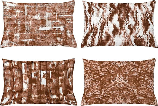 Ambesonne Vintage Throw Pillow CushiCase Pack 4, Abstract Grunge Effect Brushstrokes Waving Striping Stains Paisley Drops, Modern Accent Double-Sided Digital Printing, 20" x 12", Redwood Pale Rust