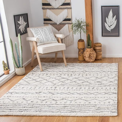 SAFAVIEH Arizona Shag Collection Accent Rug - 4' x 6', Ivory & Grey, Moroccan Design, Non-Shedding & Easy Care, 1.6-inch Thick Ideal for High Traffic Areas in Entryway, Living Room, Bedroom (ASG741F)