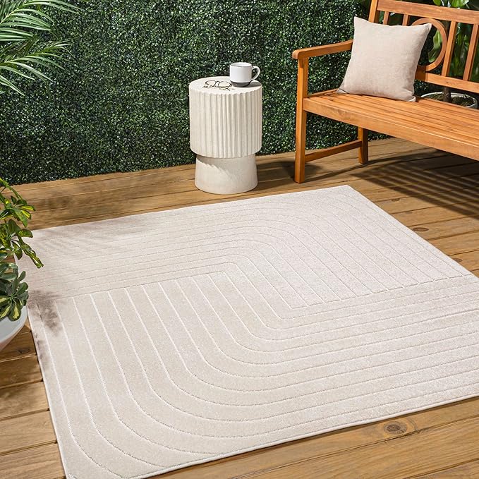 Eyely NCS101A-7SQ Scandinavian Odense Minimalist Angle Geometric Indoor Rug, Pet Friendly, Non-Shedding, Stain Resistant, Easy-Cleaning, Ivory/Cream, 7' Square, Indoor/Outdoor, Area Rug