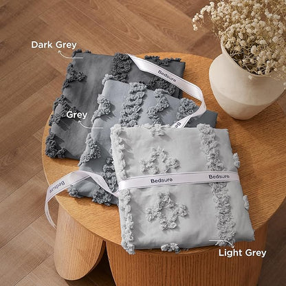 Bedsure Tufted Boho Comforter Set Full Size - Dark Grey Boho Bed Set, GentleSoft™ 3 Pieces Farmhouse Shabby Chic Embroidery Bedding, Gifts for Woman, Soft Jacquard Full Comforter for All Seasons