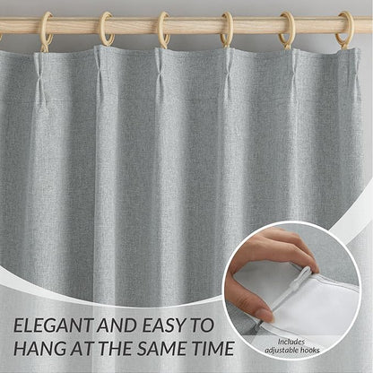 KangBang Pinch Pleat Grey Blackout Curtains 96 Inches Long, Linen Pinch Pleated Drapes for Living Room Office with Hooks Track System, Aesthetic Boho Vertical Home Decor(2 Panels,42Wx96L, Fog Grey)