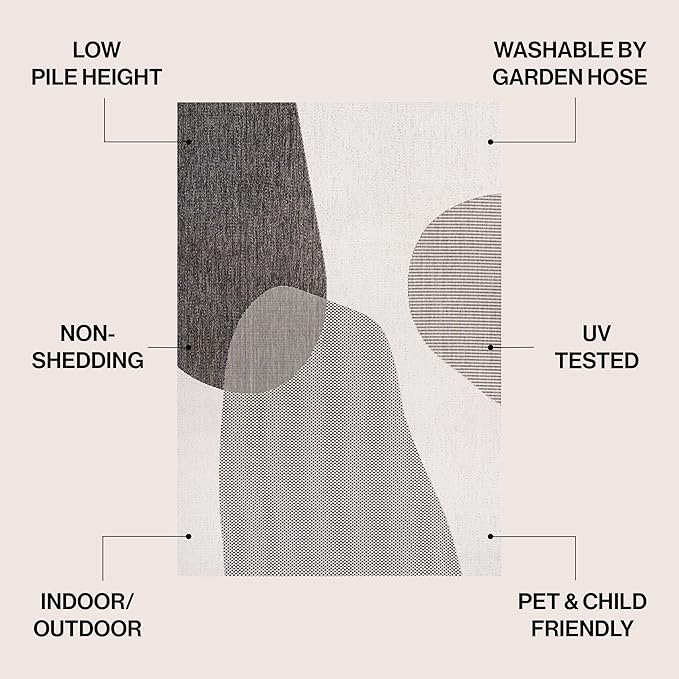 JONATHAN Y Geometric Organic Shapes Indoor Outdoor Runner Rug 2X8 Cream/Black, Zia Modern for Backyard, Patio, Porch, Easy-Cleaning, High Traffic, Pet-Friendly, Non-Shedding (TSN306A-28)