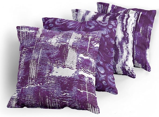 Ambesonne Vintage Throw Pillow Cushion Case Pack of 4, Abstract Grunge Effect Brushstrokes and Waving Striping Stains Paisley Drops, Modern Accent Double-Sided Digital Printing, 18", Ceil Blue Purple