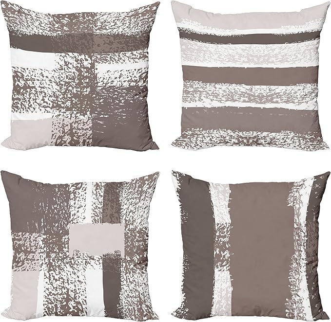 Ambesonne Grunge Throw Pillow Cushion Case Pack of 4, Abstract Design Simplistic Minimal Stripes Brushstrokes Contemporary, Modern Accent Double-Sided Digital Printing, 16", Taupe Grey and Dimgray