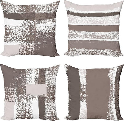 Ambesonne Grunge Throw Pillow Cushion Case Pack of 4, Abstract Design Simplistic Minimal Stripes Brushstrokes Contemporary, Modern Accent Double-Sided Digital Printing, 16", Taupe Grey and Dimgray