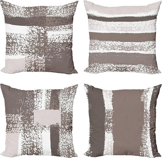 Ambesonne Grunge Throw Pillow Cushion Case Pack of 4, Abstract Design Simplistic Minimal Stripes Brushstrokes Contemporary, Modern Accent Double-Sided Digital Printing, 16", Taupe Grey and Dimgray