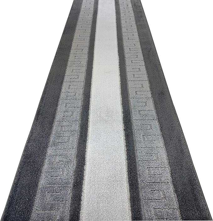 Custom Length Cut to Size Ancient Latin Hellenic Motif Carpet Runner Rug for Hallways, Non Slip Rubber Backed, 31 inch Wide X Customized Length, Greek Key Grey, 31 inch X 27 feet