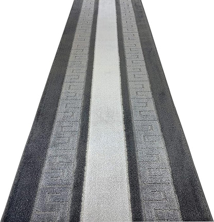Custom Length Cut to Size Ancient Latin Hellenic Motif Carpet Runner Rug for Hallways, Non Slip Rubber Backed, 31 inch Wide X Customized Length, Greek Key Grey, 31 inch X 28 feet