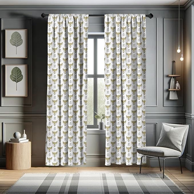 Ambesonne Cartoon Window Curtains, Doodle Style Forest Animals Hand Drawn Sleeping Fox Portraits and Trees, Lightweight Decor 2-Panel Set with Rod Pocket, Pair of - 28" x 95", White Beige