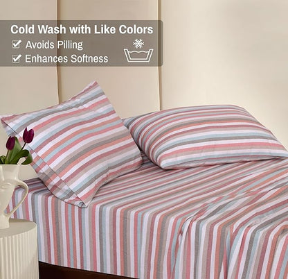 RUVANTI Flannel Sheets King Size - 100% Cotton Brushed King Size Sheets Set - Deep Pockets 16 Inches Bed Sheets - All Seasons Breathable & Extra Soft - Warm & Cozy, 4 Piece, Multi Chevron Stripe