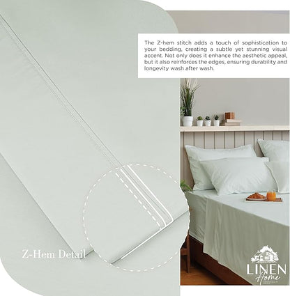 Linen Home 100% Cotton Percale Sheets Queen Size, Dove Grey, Deep Pocket, 4 Pieces Set - 1 Flat, 1 Deep Pocket Fitted Sheet and 2 Pillowcases, Crisp Cool and Strong Bed Linen