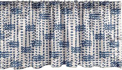 Ambesonne Ethnic Window Valance Pack of 2, Messy Waves and Small Triangles Indonesian Traditional Pattern Watercolors, Rod Pocket Curtain Valances for Kitchen Bedroom, 42" X 18", Navy Blue and Cream
