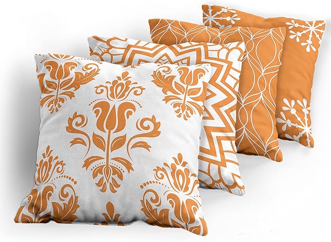 Ambesonne Retro Throw Pillow Cushion Case Pack of 4, Trellis Grid Medieval Floral Damask Mandala Flower Ornament in Modern Monochrome, Modern Accent Double-Sided Digital Printing, 24", Burnt Orange