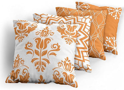 Ambesonne Retro Throw Pillow Cushion Case Pack of 4, Trellis Grid Medieval Floral Damask Mandala Flower Ornament in Modern Monochrome, Modern Accent Double-Sided Digital Printing, 24", Burnt Orange