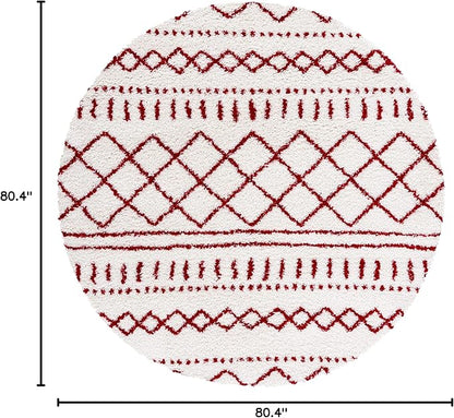 SAFAVIEH Arizona Shag Collection 6'7" Round Ivory/Red ASG741P Moroccan Non-Shedding Entryway Foyer Living Room Bedroom Kitchen 1.2-inch Thick Area Rug