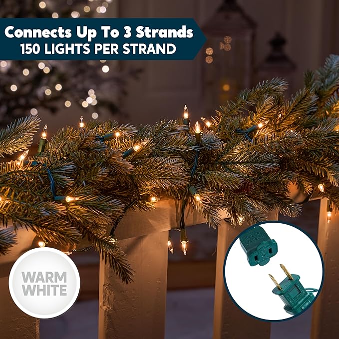 Joiedomi Clear Christmas String Lights Indoor,450(3x150) Mini Warm White Fairy Light,93.6FT Lighting Decor for Patio Dorm Classroom Bedroom Holiday Wedding Party Garland Birthday Festival,Green Wire