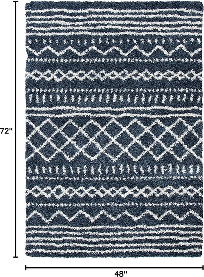 SAFAVIEH Arizona Shag Collection Accent Rug - 4' x 6', Slate Blue & Ivory, Design, Non-Shedding & Easy Care, 1.6-inch Thick Ideal for High Traffic Areas in Entryway, Living Room, Bedroom (ASG741L)