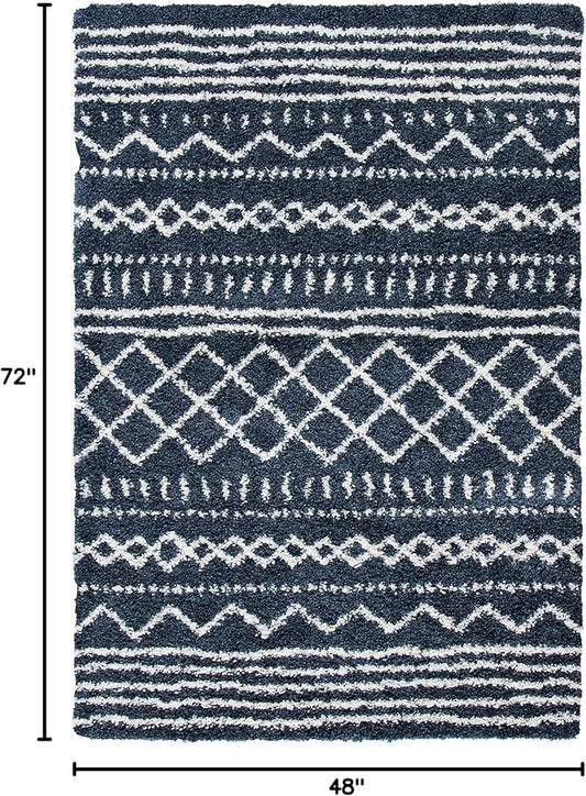 SAFAVIEH Arizona Shag Collection Accent Rug - 4' x 6', Slate Blue & Ivory, Design, Non-Shedding & Easy Care, 1.6-inch Thick Ideal for High Traffic Areas in Entryway, Living Room, Bedroom (ASG741L)