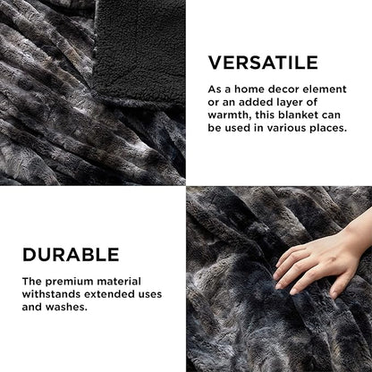 Bedsure GentleSoft Sherpa Fluffy Blanket Twin Size - Fleece Warm and Cozy Throw for Women Gift, Plush & Fuzzy Faux Fur Christmas Blanket for Couch, Sofa, Bed Decor, Tie Dye Design, Black, 60x80 Inches