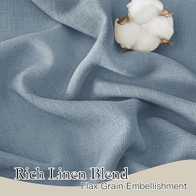 RYB HOME Semi Sheer Curtains for Small Window Doorway, Thick Linen Burlap Half Privacy Machine Washable Natural for Cafe Kitchen Glass Door, W 52 x L 45 inch, 2 Pcs, Dusty Blue