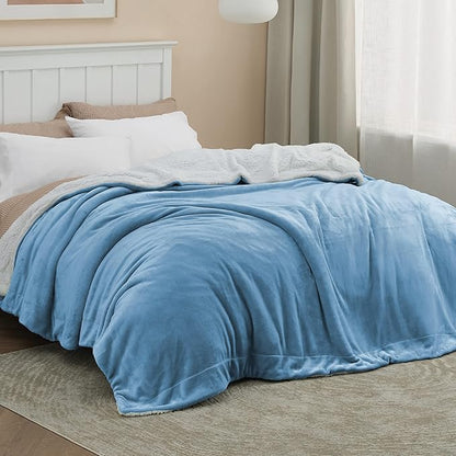 Bedsure GentleSoft Sherpa Fleece Blankets King Size for Bed - Thick and Warm, Soft Fuzzy Plush King Blanket for Winter, Washed Blue, 108x90 Inches