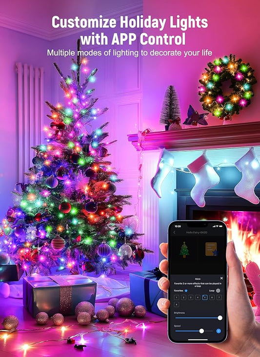 Smart Fairy Lights Plug in, 2 Pack 33FT 100LEDs USB Bluetooth Twinkle Lights with Timer and Remote, App Control Starry String Lights 8 Modes for Wedding Party Indoor Christmas Decoration, Multicolor