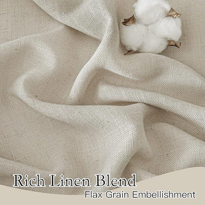 RYB HOME Linen Woven Curtains 36 Inch Length, Flax Linen Blend Small Drapes Soften Sunlight Thermal Curtains for Farmhouse, Cafe, RV, Bus, Office, W 52 x L 36 inches, Angora, 2 Pack