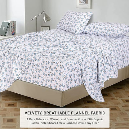 RUVANTI Flannel Sheets Queen Size - 100% Cotton Double Brushed Bed Sheets, Deep Pockets 16 Inches Queen Sheet Set, All Seasons Breathable & Extra Soft - Warm & Cozy, 4 Piece, Cloud Nine