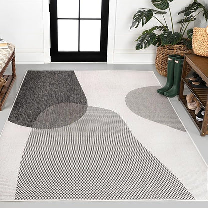 JONATHAN Y Geometric Organic Shapes Indoor Outdoor Area Rug 4X6 Cream/Black, Zia Modern for Backyard, Patio, Porch, Easy-Cleaning, High Traffic, Pet-Friendly, Non-Shedding (TSN306A-4)