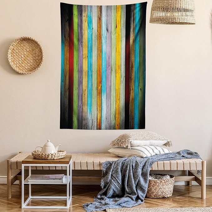Lunarable Colorful Tapestry, Vertical Wood Planks in Carpentry Oak Timber Rustic Country, Fabric Wall Hanging Decor for Bedroom Living Room Dorm, 23" X 28", Brown