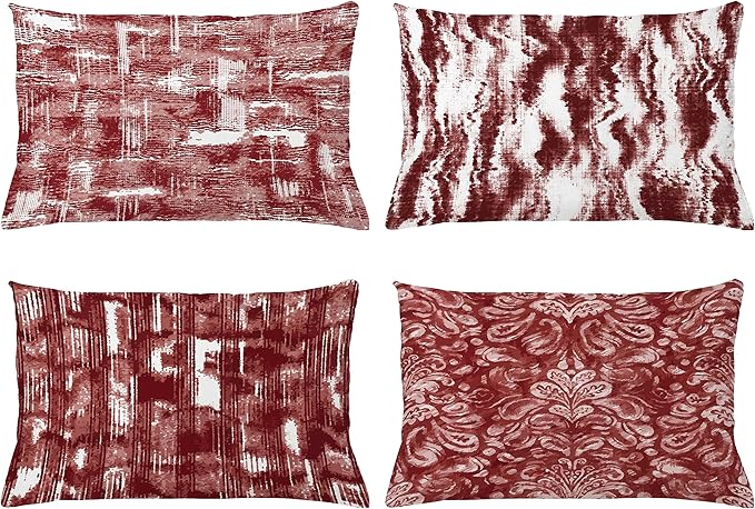 Ambesonne Vintage Throw Pillow CushiCase Pack 4, Abstract Grunge Effect Brushstrokes Waving Striping Stains Paisley Drops, Modern Accent Double-Sided Digital Printing, 20" x 12", Maroon Rust White