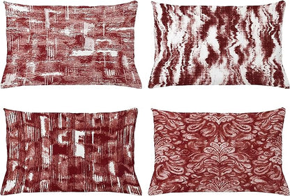 Ambesonne Vintage Throw Pillow CushiCase Pack 4, Abstract Grunge Effect Brushstrokes Waving Striping Stains Paisley Drops, Modern Accent Double-Sided Digital Printing, 20" x 12", Maroon Rust White