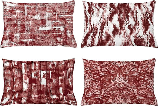 Ambesonne Vintage Throw Pillow CushiCase Pack 4, Abstract Grunge Effect Brushstrokes Waving Striping Stains Paisley Drops, Modern Accent Double-Sided Digital Printing, 20" x 12", Maroon Rust White