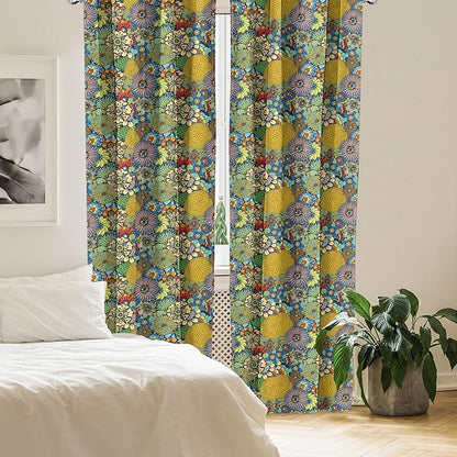 Ambesonne Garden Art Window Curtains, Whimsical Florist Pattern with Doodle Funny Plants Rich Summer Nature, Lightweight Decor 2-Panel Set with Rod Pocket, Pair of - 28" x 84", Multicolor