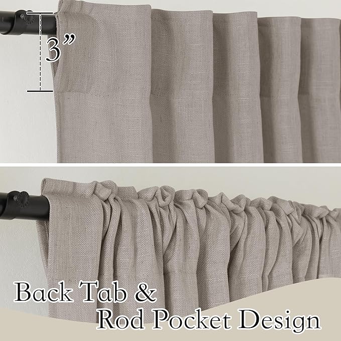 RYB HOME Sheer Curtains 95 inches Long - Linen Texture Semi Sheer Draperies Light Airy Breezy Window Decor for Sun Room Hotel Office Dorm Open House Bedroom, Birch Brown, W 52 x L 95, 2 Pcs