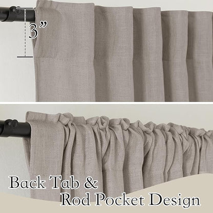 RYB HOME Sheer Curtains 95 inches Long - Linen Texture Semi Sheer Draperies Light Airy Breezy Window Decor for Sun Room Hotel Office Dorm Open House Bedroom, Birch Brown, W 52 x L 95, 2 Pcs