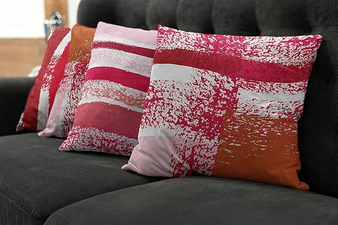 Ambesonne Grunge Throw Pillow Cushion Case Pack of 4, Abstract Design Simplistic Minimal Stripes Brushstrokes Contemporary, Modern Accent Double-Sided Digital Printing, 18", Rose Magenta and Dark Pink