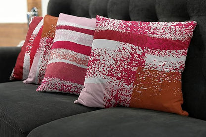 Ambesonne Grunge Throw Pillow Cushion Case Pack of 4, Abstract Design Simplistic Minimal Stripes Brushstrokes Contemporary, Modern Accent Double-Sided Digital Printing, 18", Rose Magenta and Dark Pink