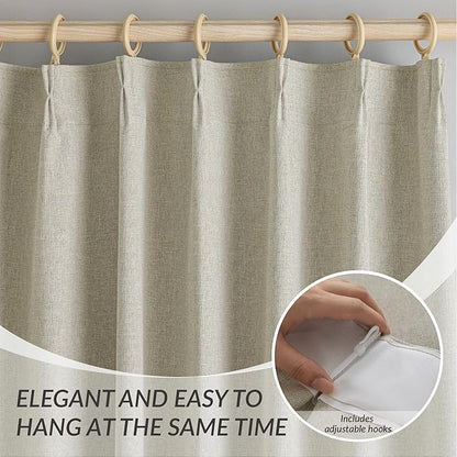 KangBang Black Out Pinch Pleat Linen Curtains 96 Inches Long, Pinch Pleated Blackout Drapes for Living Room Office with Hooks, Baby Sleep Friendly Home Decor(2 Panels,42Wx96L, Linen Color)